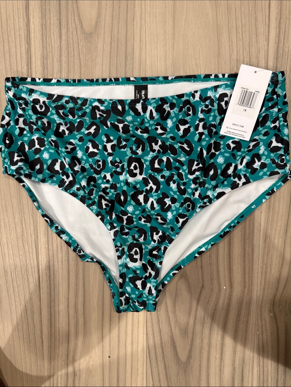 Hurley High-Rise Teal Leopard Print Bikini Bottoms
